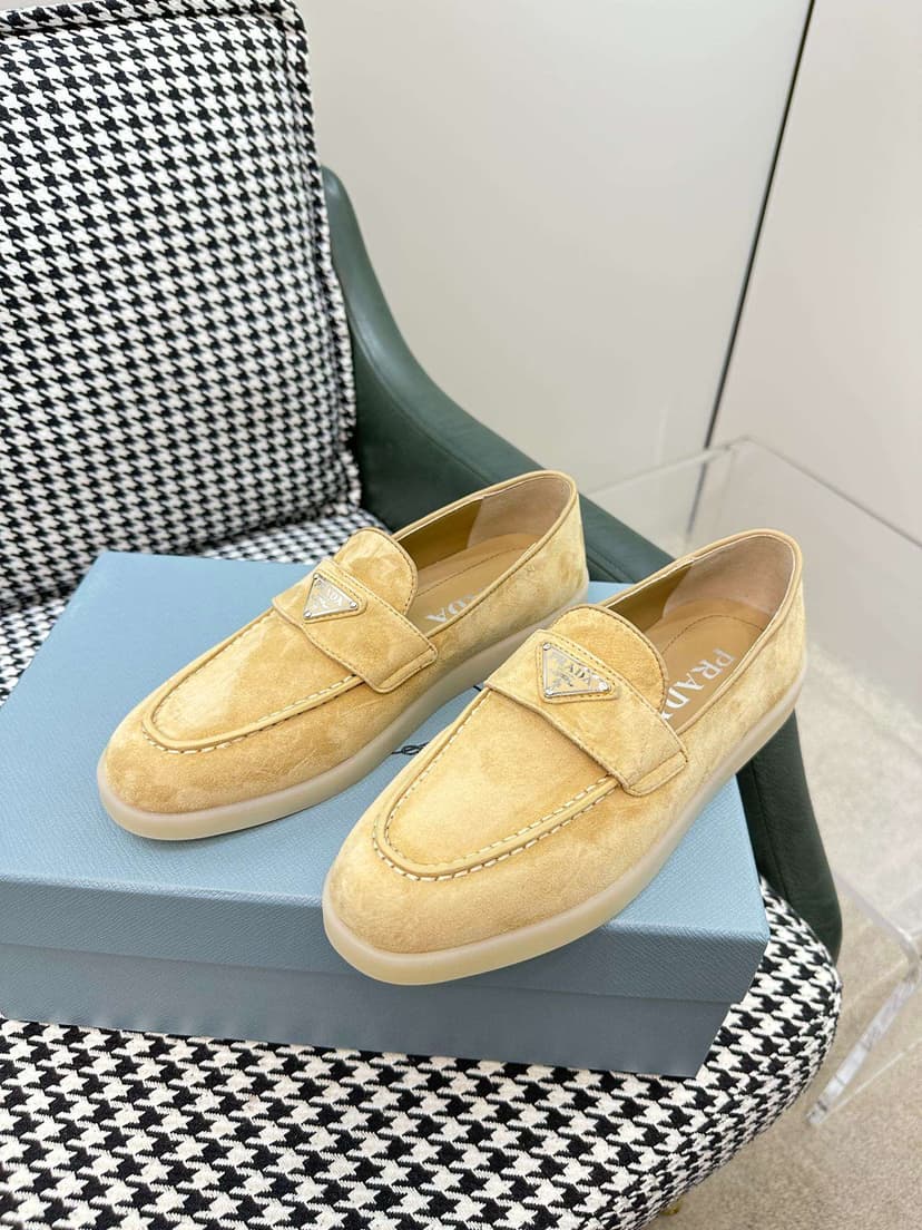 Prada Brushed Loafers Beige For Women