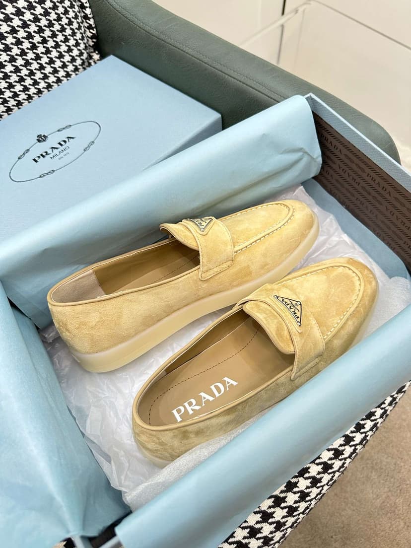 Prada Brushed Loafers Beige For Women