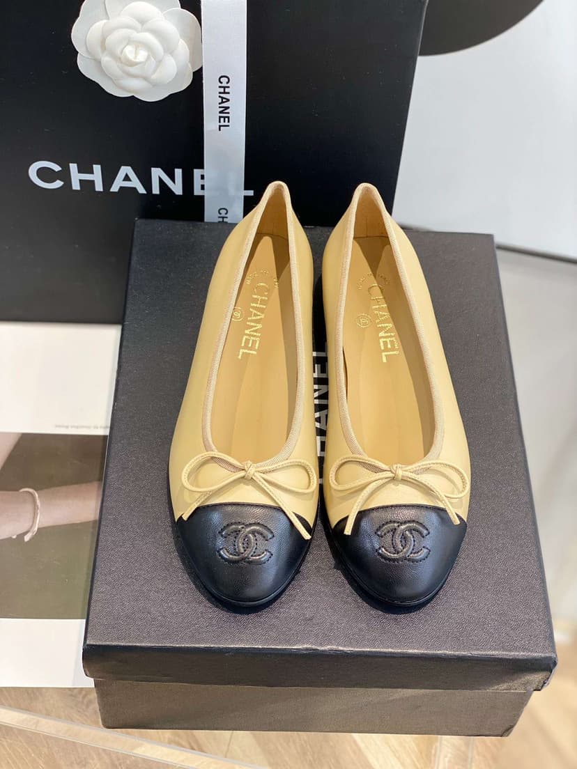 Chanel Ballet Flats Beige For Women