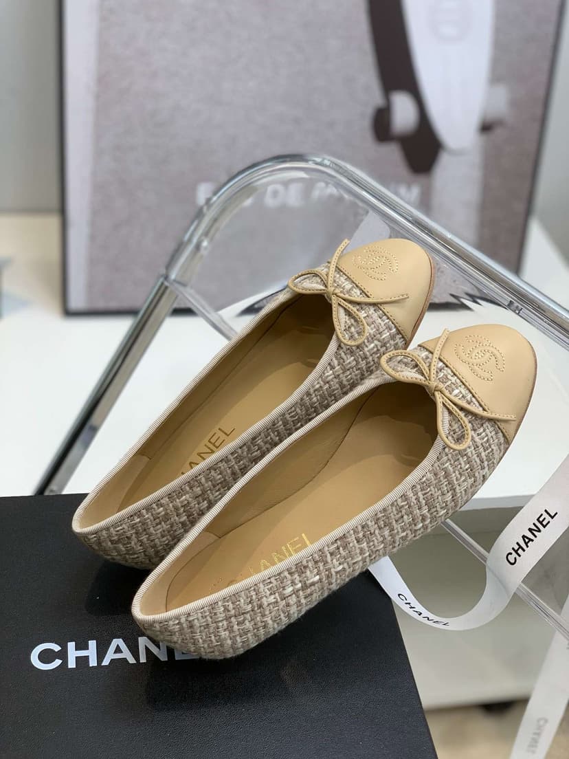 Chanel Ballet Flats Beige For Women