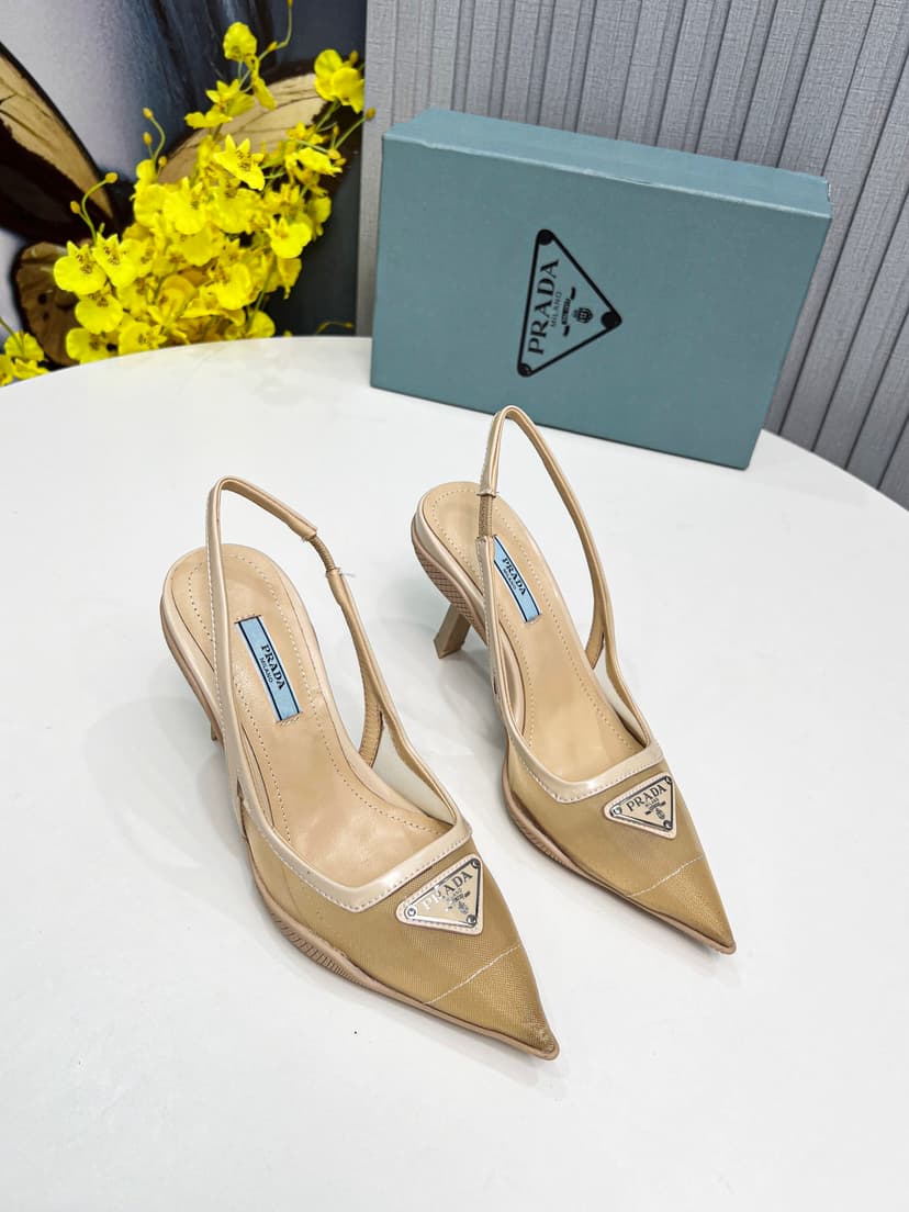 Prada Mesh Fabric Slingback Pumps Beige For Women PRD 1I828M_099_F0F24_F_045