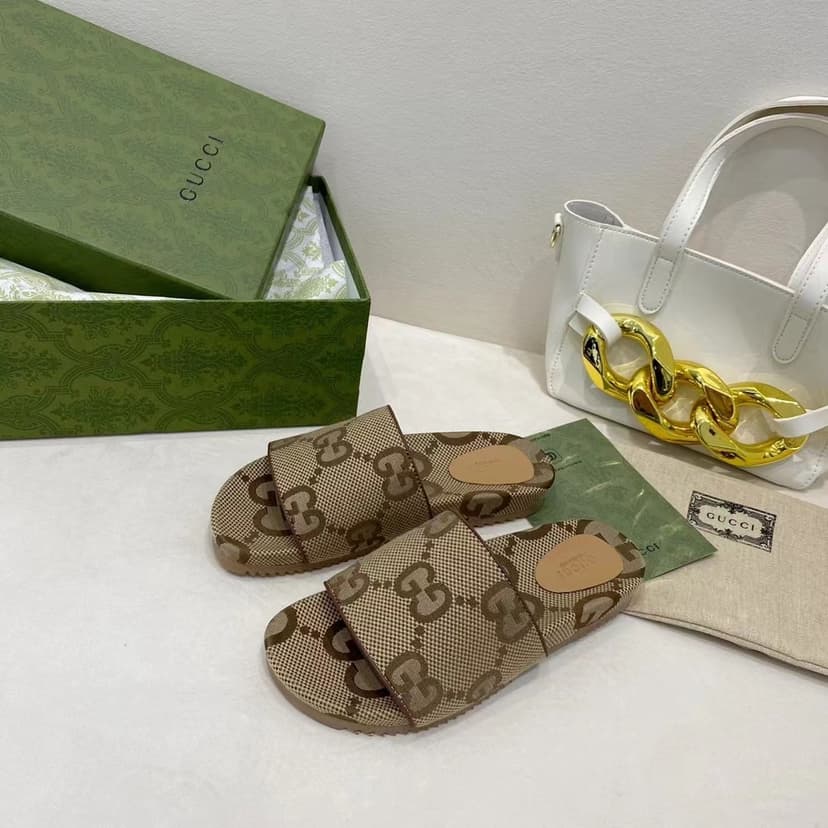 Gucci Platform Slide Sandal By Canvas Fabric Brown For Women GG