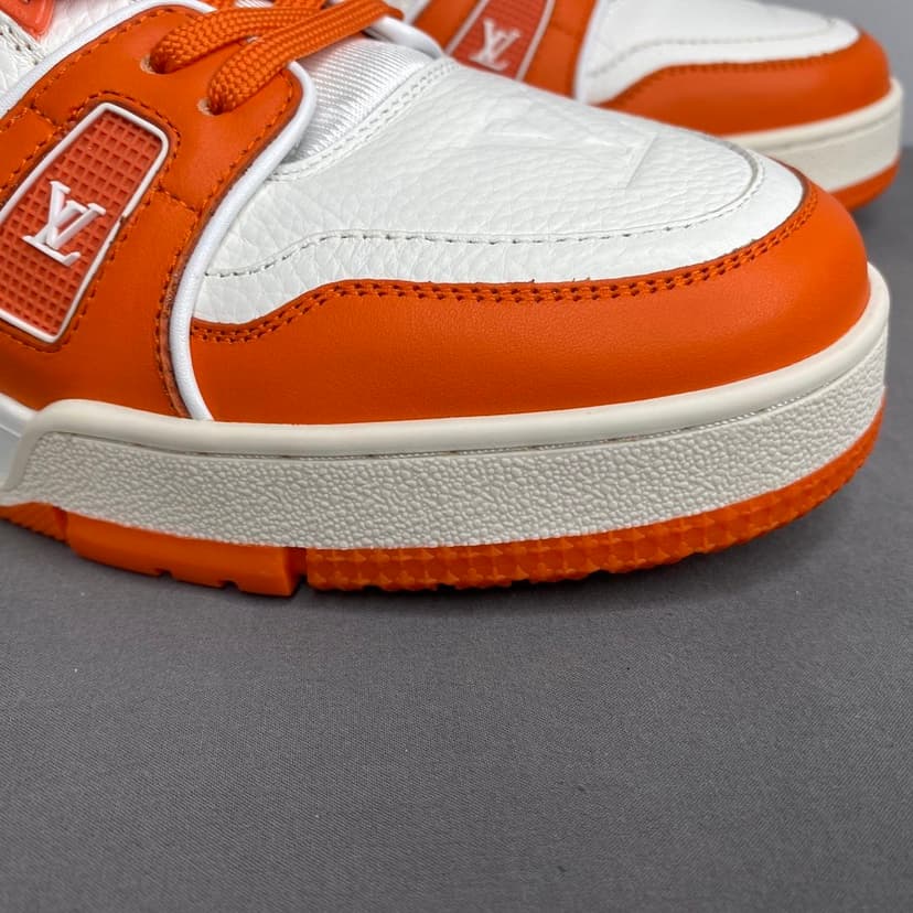Louis Vuitton Trainer Sneaker Mix Of Materials White/Orange Virgil Abloh For Men LV 1A9VN0