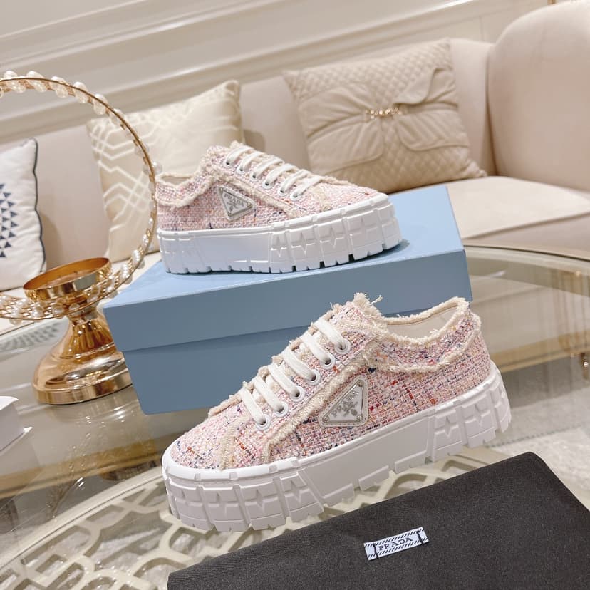 Prada Gabardine Canva Double Wheel Sneakers Pink For Women 2in/50mm PRD