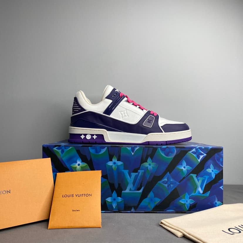 Louis Vuitton Trainer Sneaker Mix Of Materials White/Purple Virgil Abloh For Men LV
