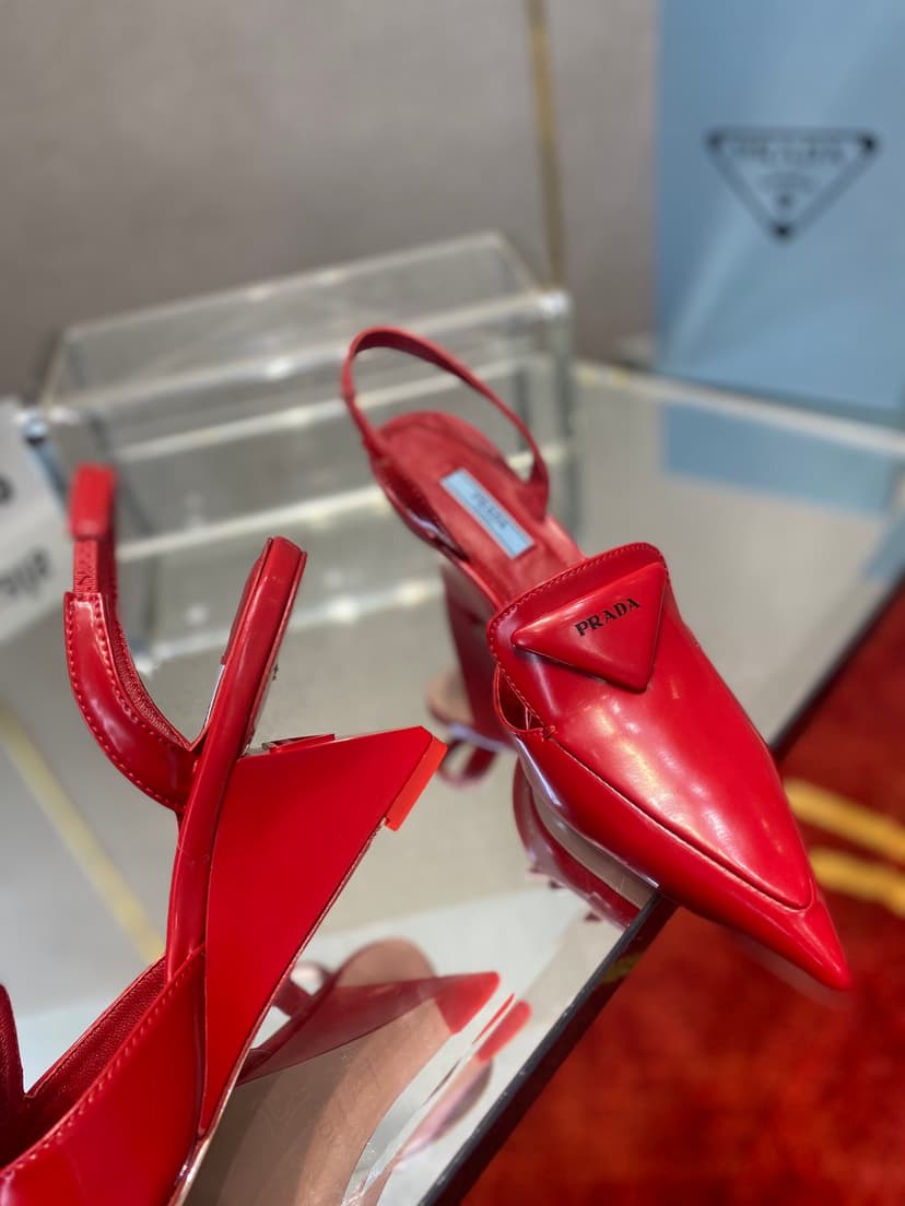 Prada Brushed Slingback Pumps Red For Women 2.6in/65mm PRD