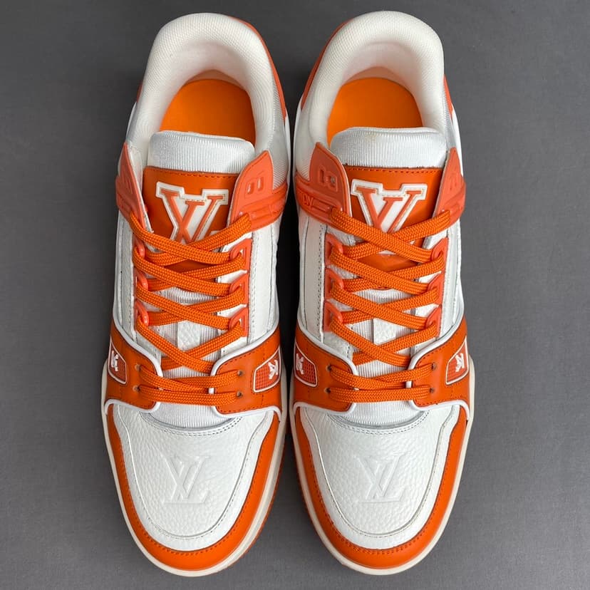 Louis Vuitton Trainer Sneaker Mix Of Materials White/Orange Virgil Abloh For Men LV 1A9VN0