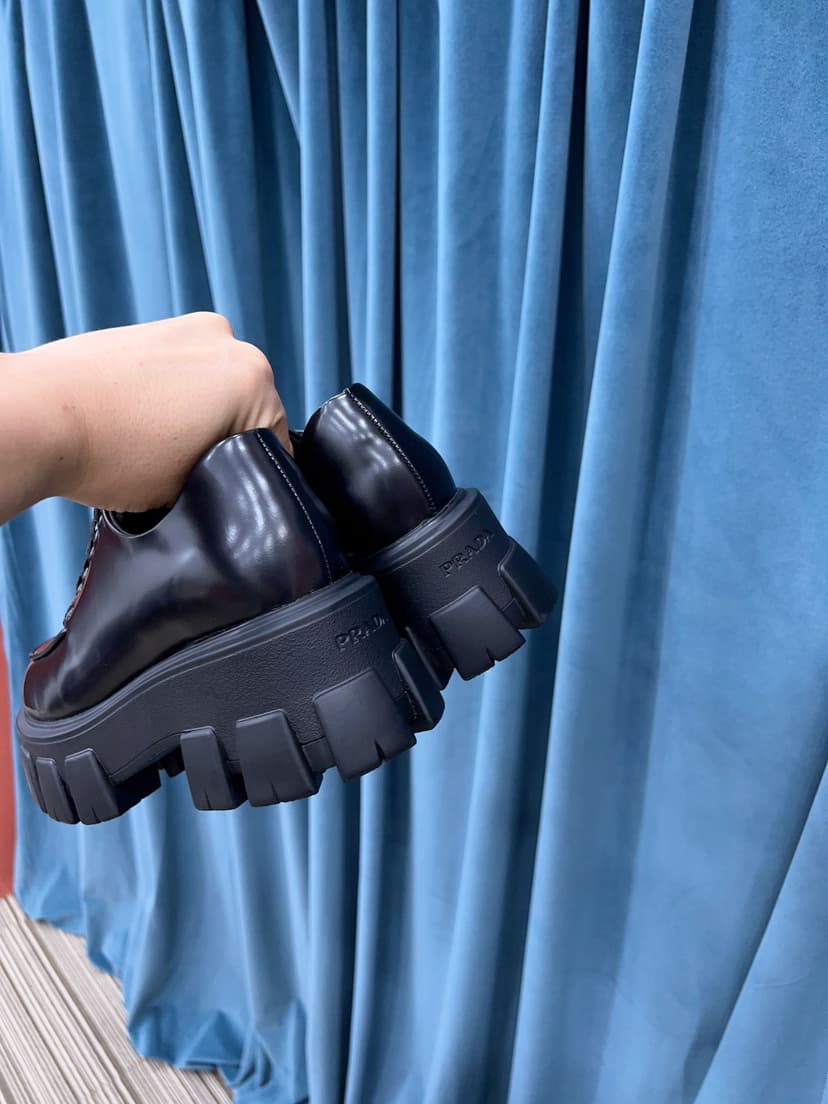 Prada Monolith Brushed Lace-Up Shoes Black For Women 2.4in/60mm PRD 2EE356_B4L_F0002