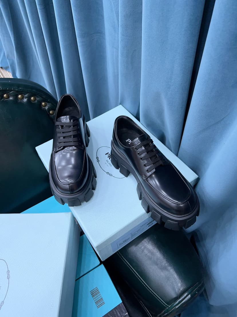 Prada Monolith Brushed Lace-Up Shoes Black For Women 2.4in/60mm PRD 2EE356_B4L_F0002