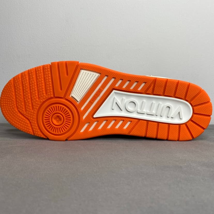 Louis Vuitton Trainer Sneaker Mix Of Materials White/Orange Virgil Abloh For Men LV 1A9VN0
