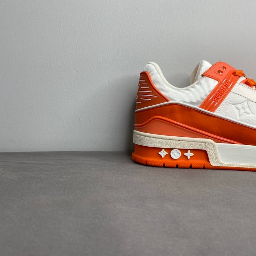 Louis Vuitton Trainer Sneaker Mix Of Materials White/Orange Virgil Abloh For Men LV 1A9VN0