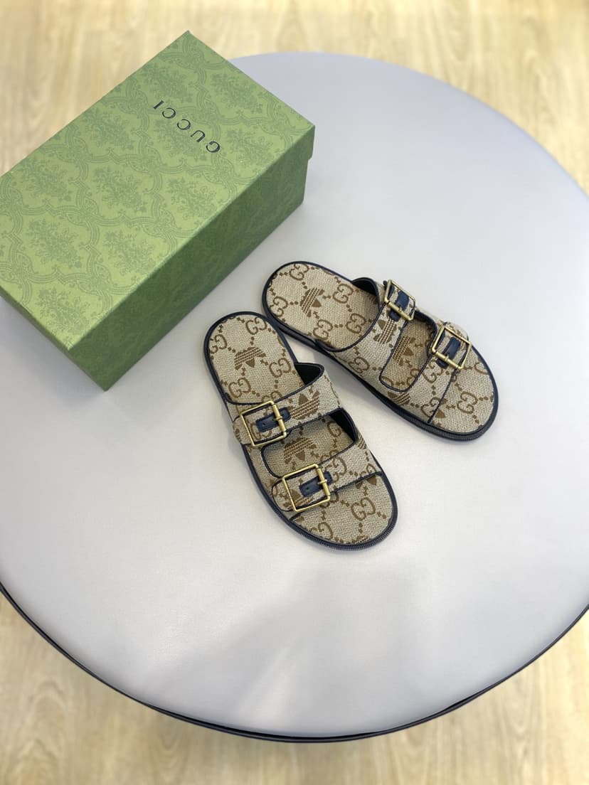 Adidas x Gucci Men's GG Slide Sandals With Strap Beige For Men ‎658020