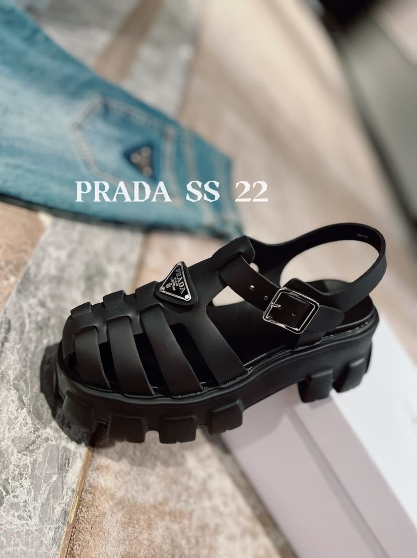 Prada Foam Rubber Sandals Black For Women 2.2in/55mm PRD 1X853M_3LKK_F0002_F_055