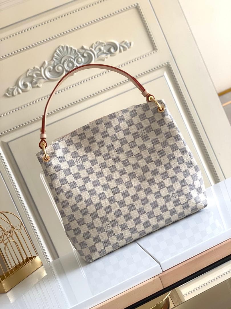 [True-to-ORIGINAL] Louis Vuitton Graceful PM Bag Damier Azur Canvas Rose Ballerine Pink For Women 35cm/13.8in N42249