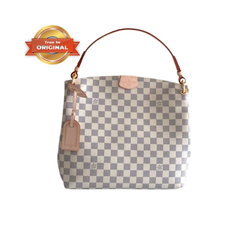 [True-to-ORIGINAL] Louis Vuitton Graceful PM Bag Damier Azur Canvas Rose Ballerine Pink For Women 35cm/13.8in N42249