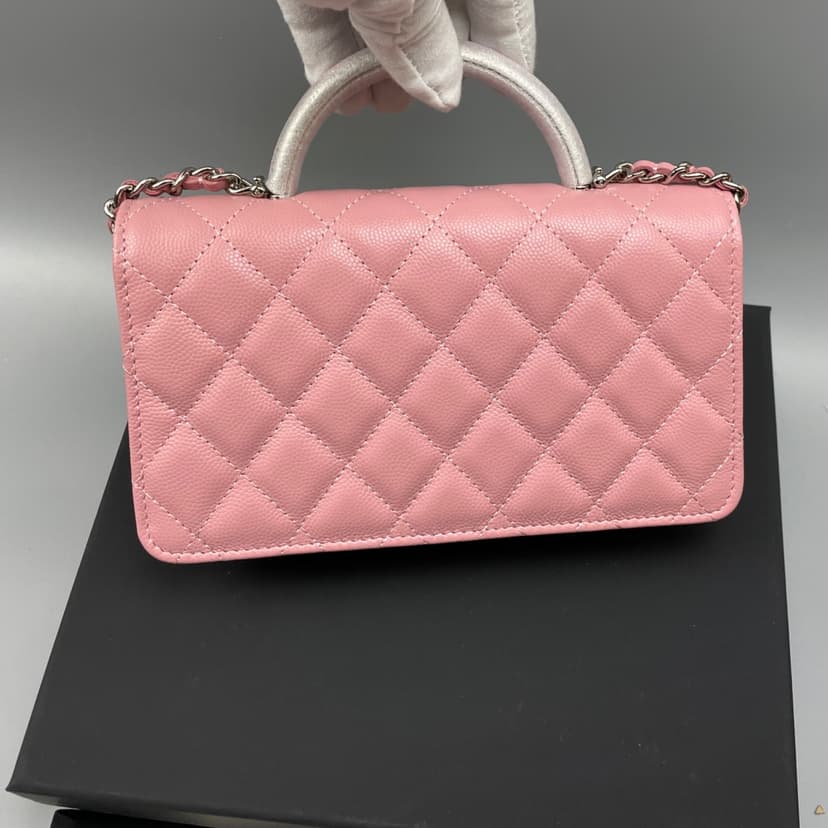 [True-to-ORIGINAL] Chanel Clutch With Chain Pink 7.3in/18.5cm For Women