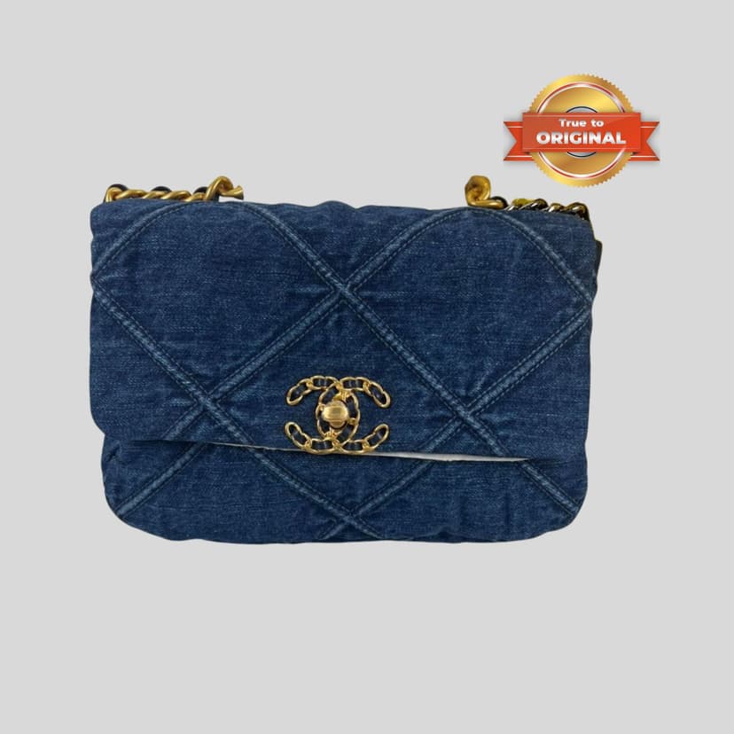 [True-to-ORIGINAL] Chanel 19 Handbag Denim Blue For Women 10.1in/26cm AS1160 B02876 N6832