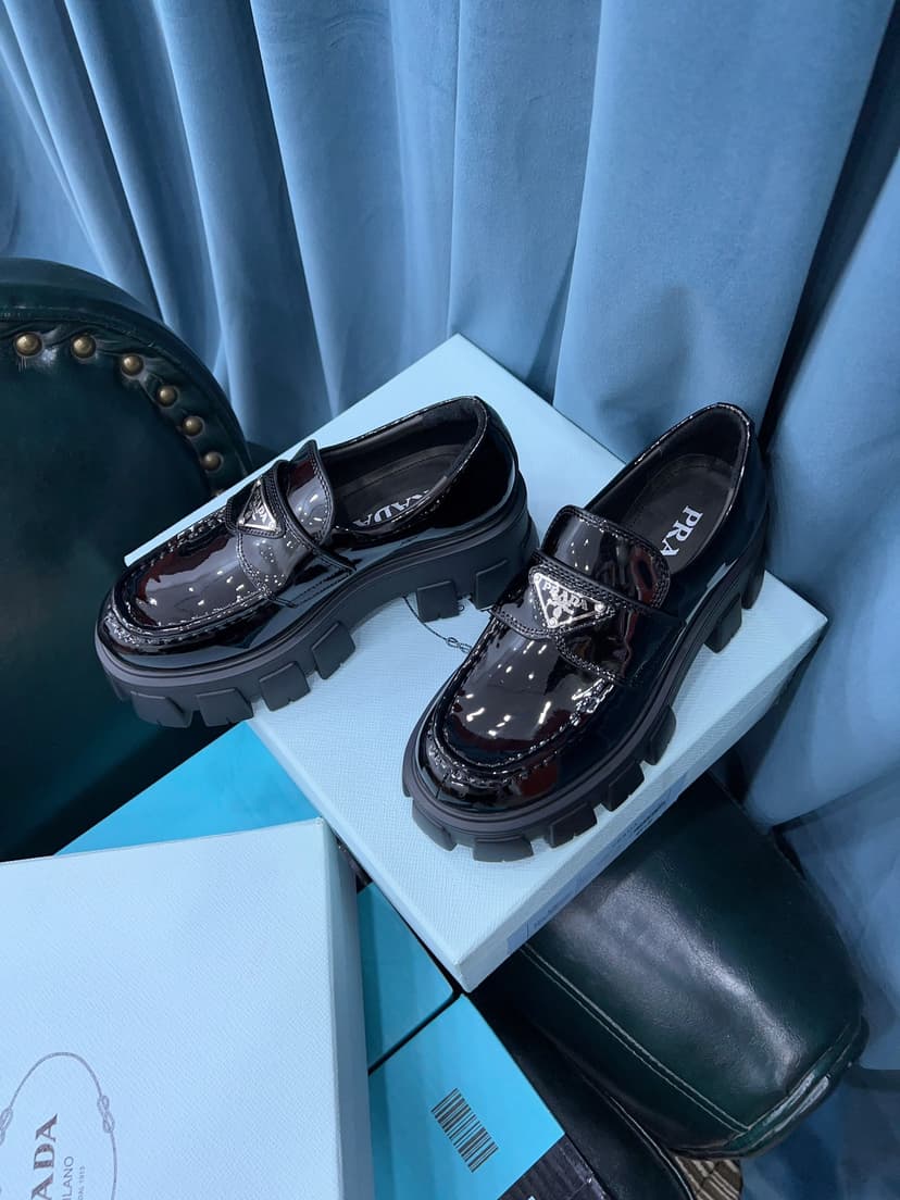 Prada Monolith Brushed Loafers Black For Women 2.4in/60mm