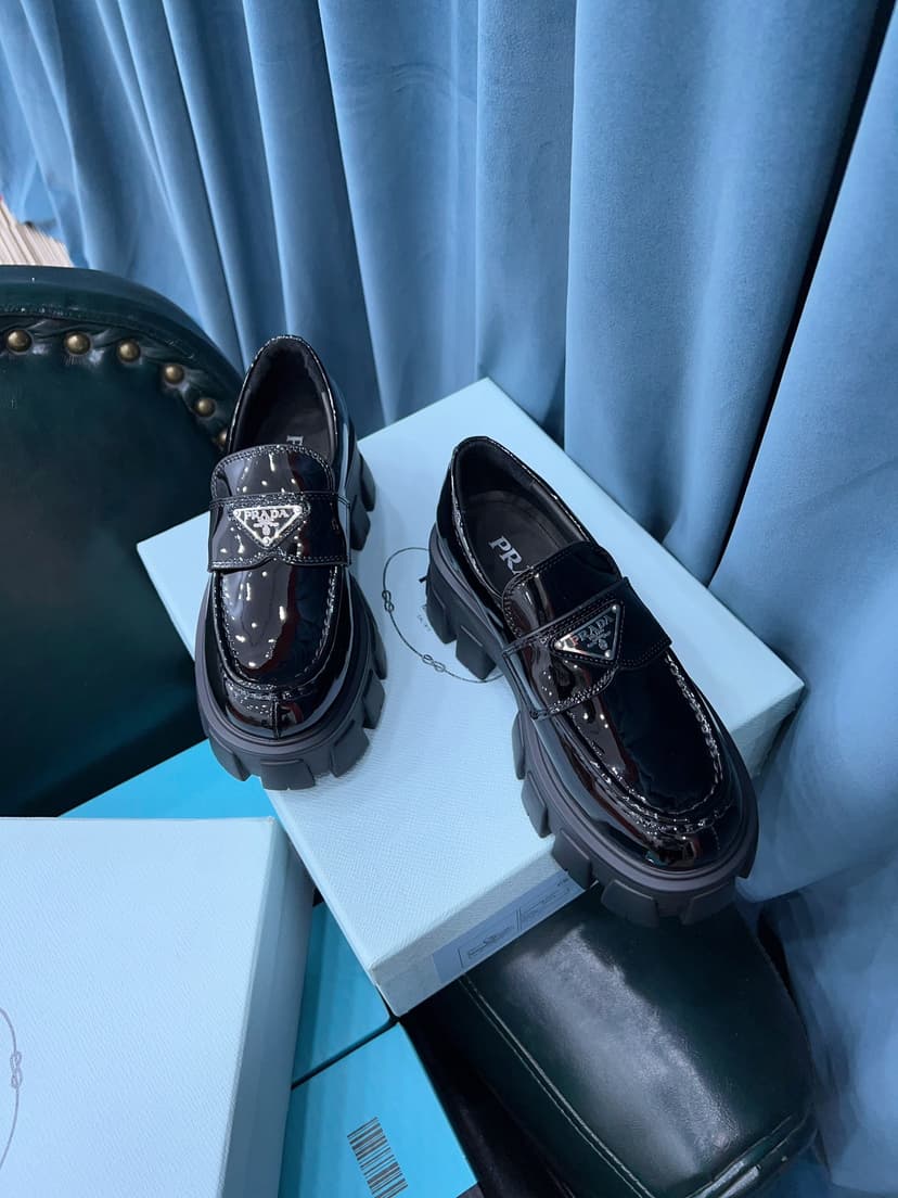 Prada Monolith Brushed Loafers Black For Women 2.4in/60mm