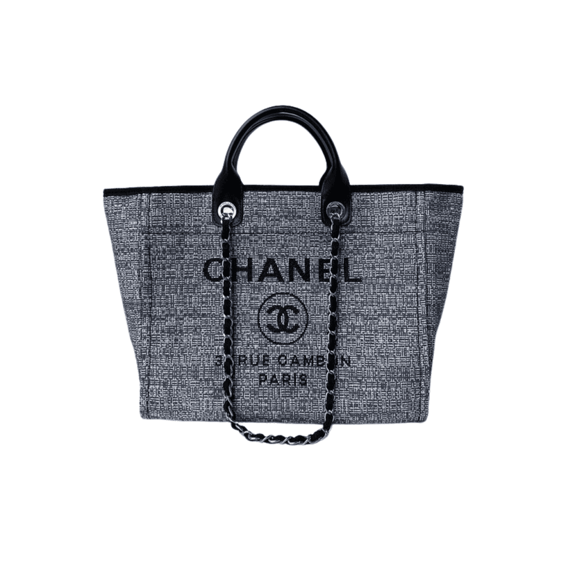 Chanel Deauville Tote Raffia Canvas Bag Black/White For Women 14.9in/38cm