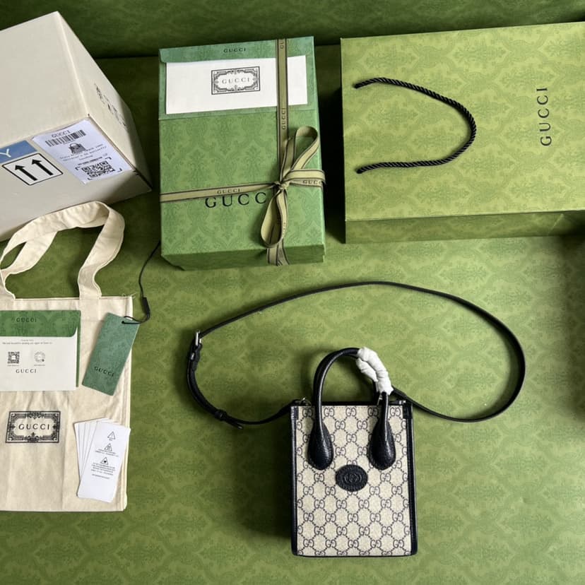 Gucci Mini Tote Bag With Interlocking G Beige And Blue 671623 K9GSN 4075