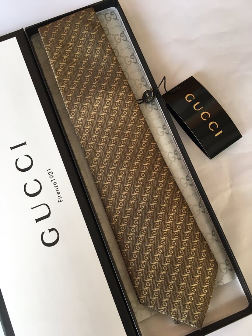 Gucci G Silk Jacquard Tie Yellow Copper GG Men Tie