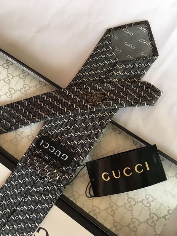Gucci G Silk Jacquard Tie Dark Grey GG Men Tie