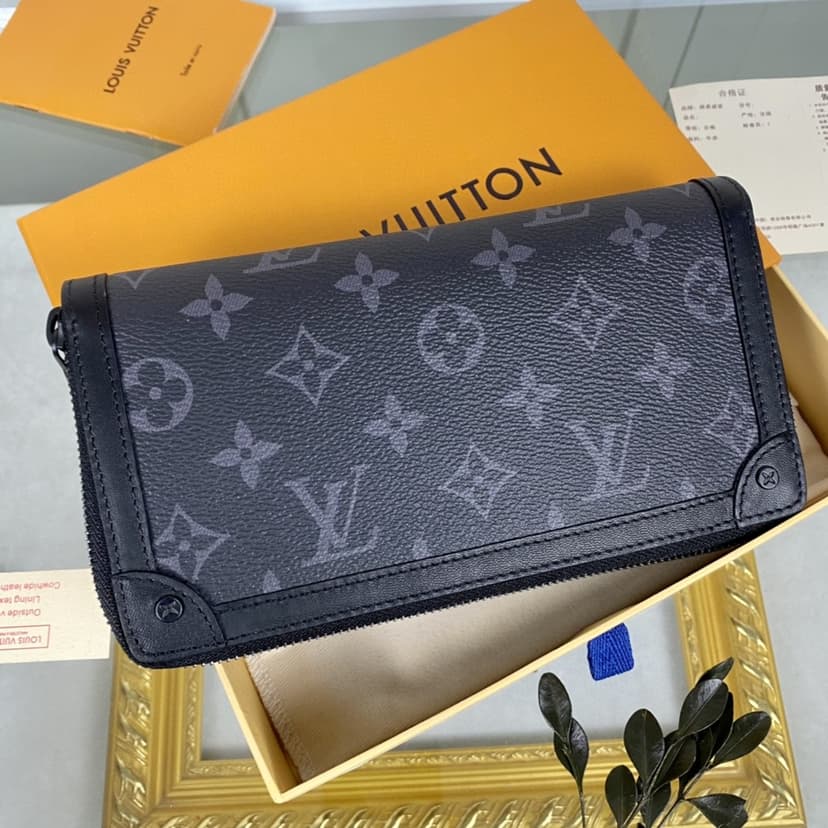 Louis Vuitton Zippy Wallet Trunk Monogram Eclipse For Men, Men's Wallet 7.7in/19.5cm LV M80558