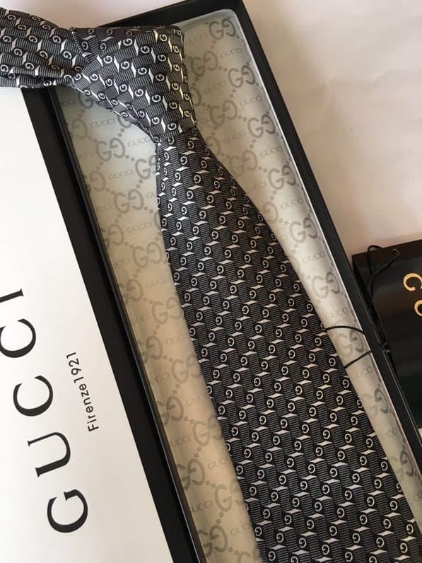 Gucci G Silk Jacquard Tie Dark Grey GG Men Tie