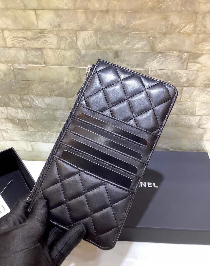 Chanel CO-CO Mini Pouch Wallet 19cm/7.5in Silver Hardware For Women Black