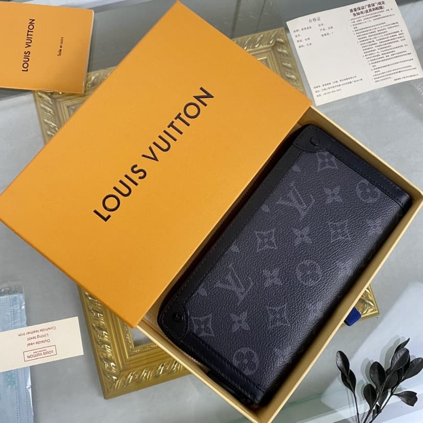 Louis Vuitton Zippy Wallet Trunk Monogram Eclipse For Men, Men's Wallet 7.7in/19.5cm LV M80558