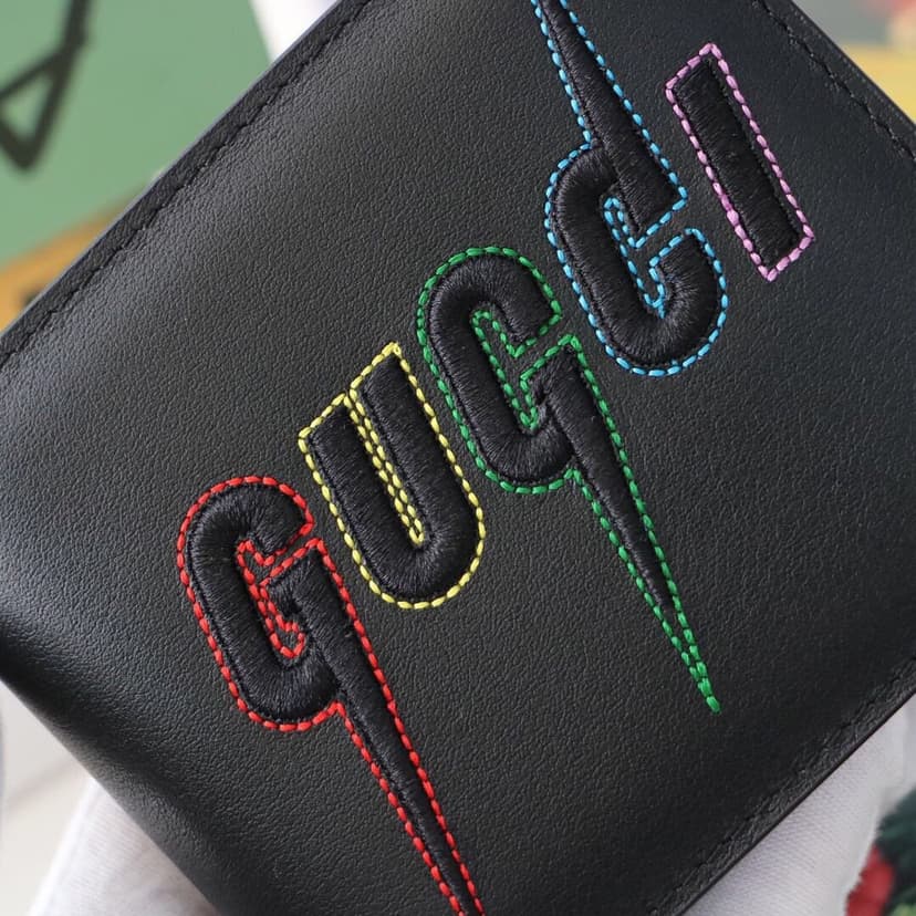 Gucci Bi-Fold Wallet Black with Embroidery For Men 4.3in/11cm GG