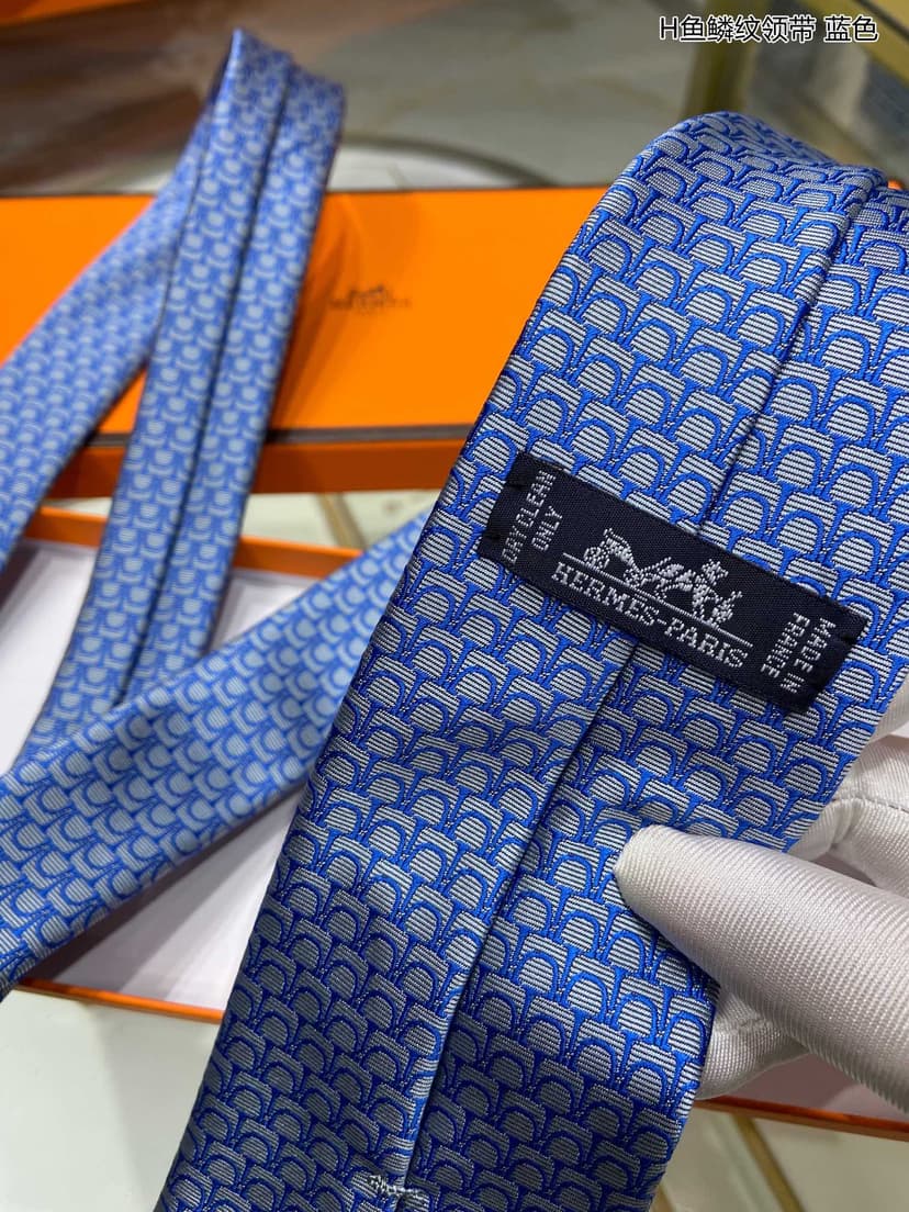 Hermes Tie 7 Horseshoes Tie Blue Hermes Men Tie