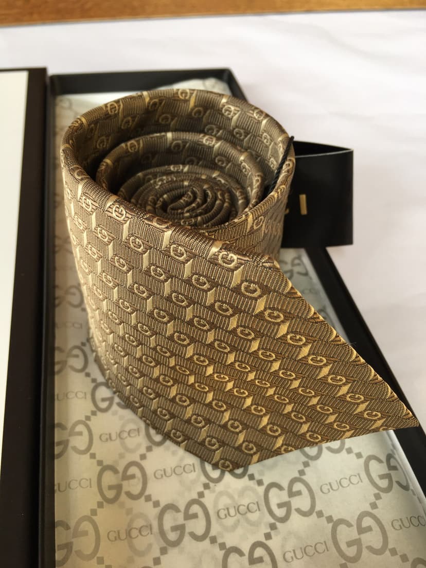 Gucci G Silk Jacquard Tie Yellow Copper GG Men Tie