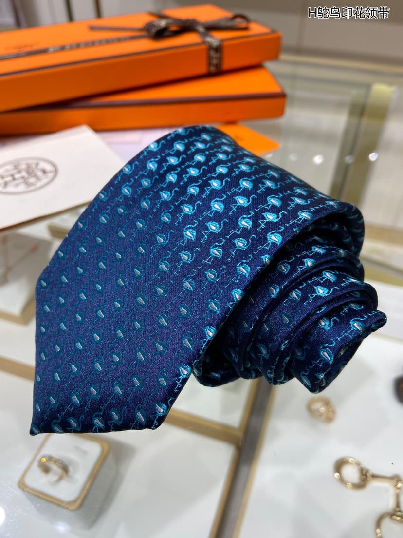 Hermes Crane Motif Tie Blue Hermes Men Tie
