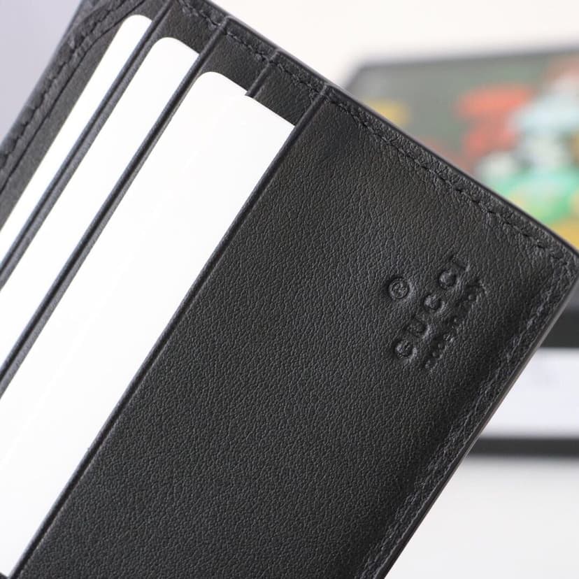 Gucci Bi-Fold Wallet Black with Embroidery For Men 4.3in/11cm GG