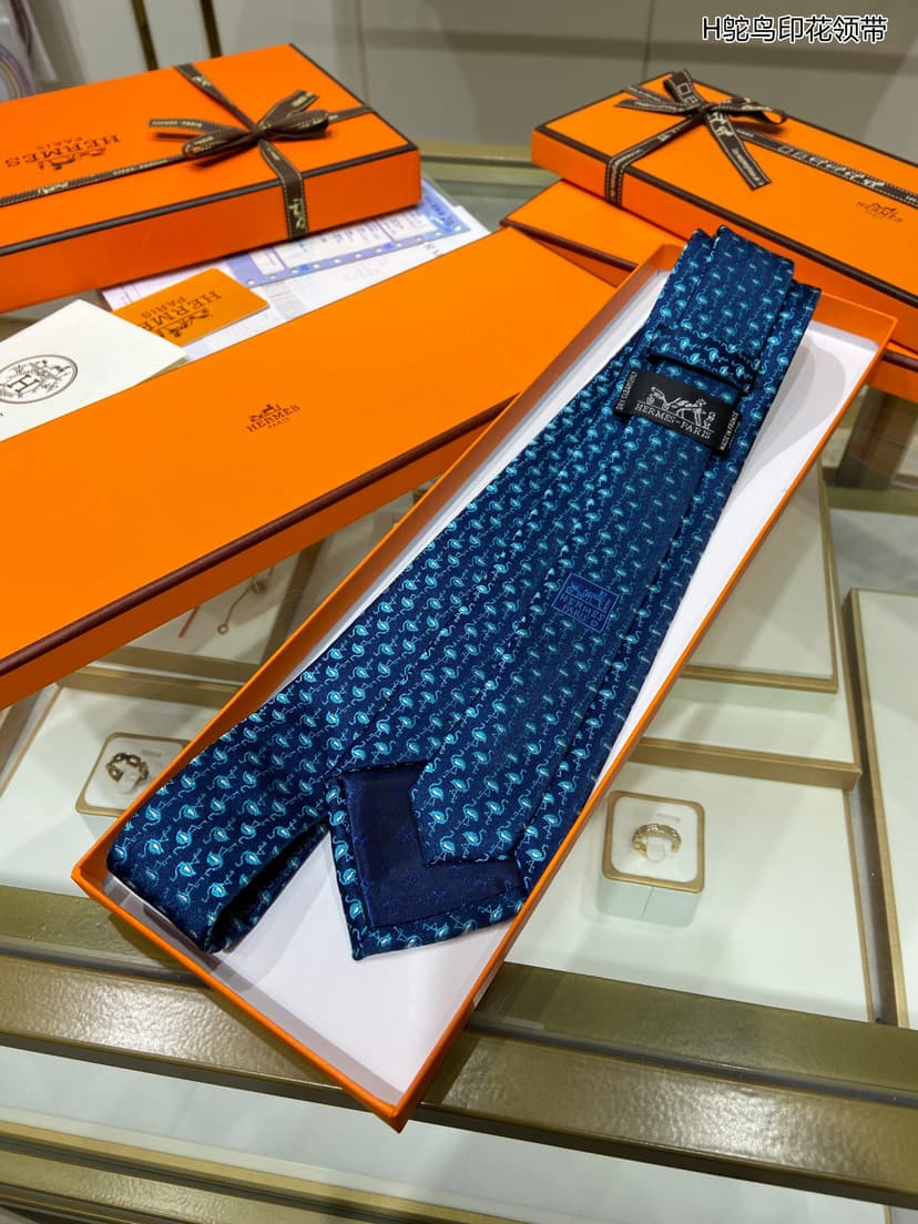 Hermes Crane Motif Tie Blue Hermes Men Tie