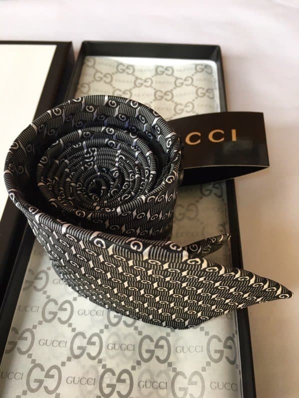 Gucci G Silk Jacquard Tie Dark Grey GG Men Tie
