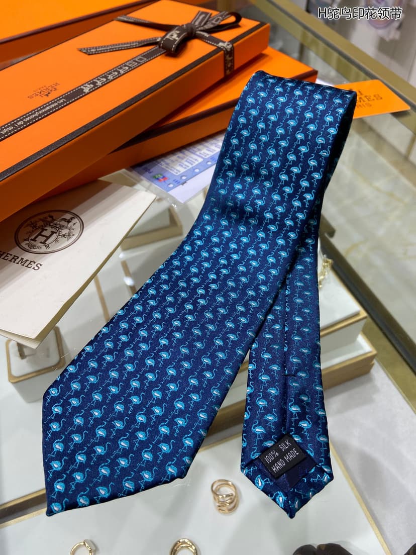 Hermes Crane Motif Tie Blue Hermes Men Tie