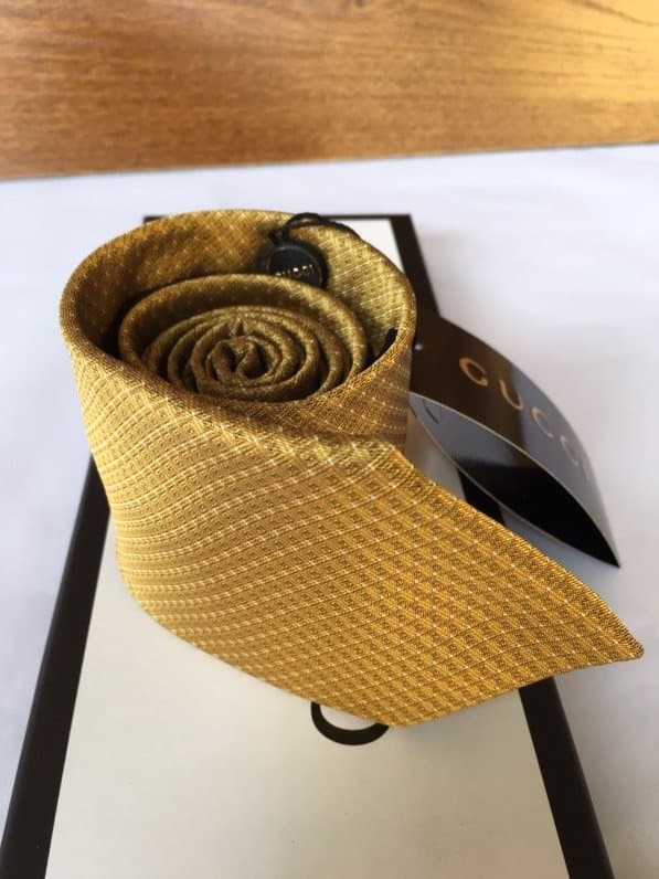 Gucci Silk Tie Yellow GG Men Tie