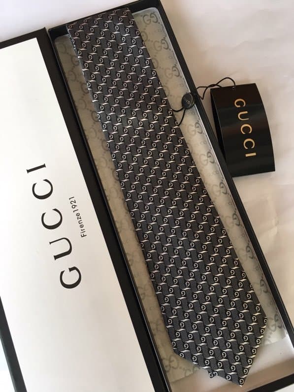 Gucci G Silk Jacquard Tie Dark Grey GG Men Tie