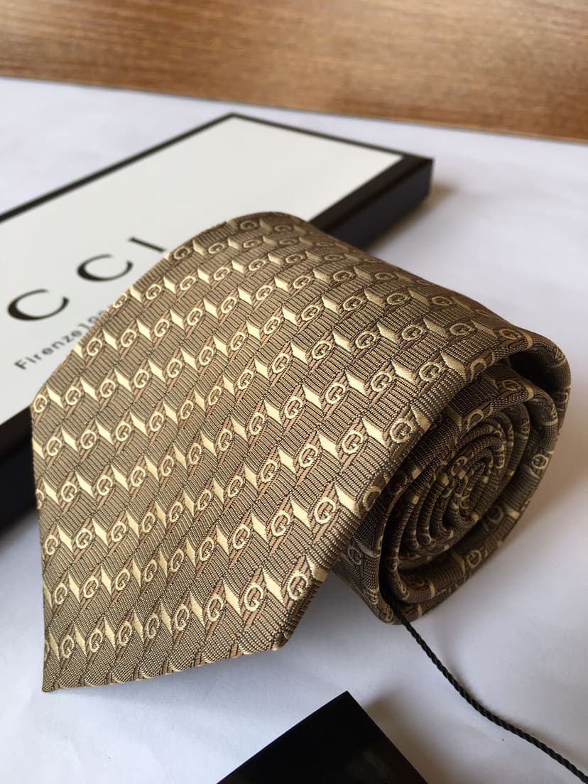 Gucci G Silk Jacquard Tie Yellow Copper GG Men Tie