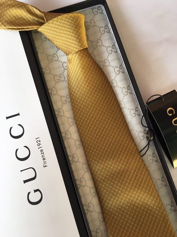 Gucci Silk Tie Yellow GG Men Tie