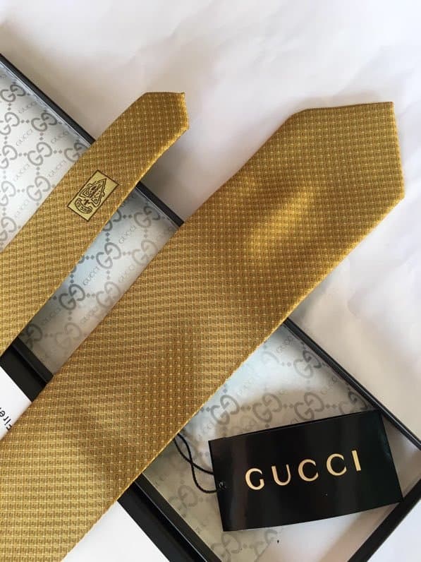 Gucci Silk Tie Yellow GG Men Tie