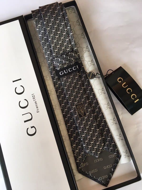 Gucci G Silk Jacquard Tie Dark Grey GG Men Tie