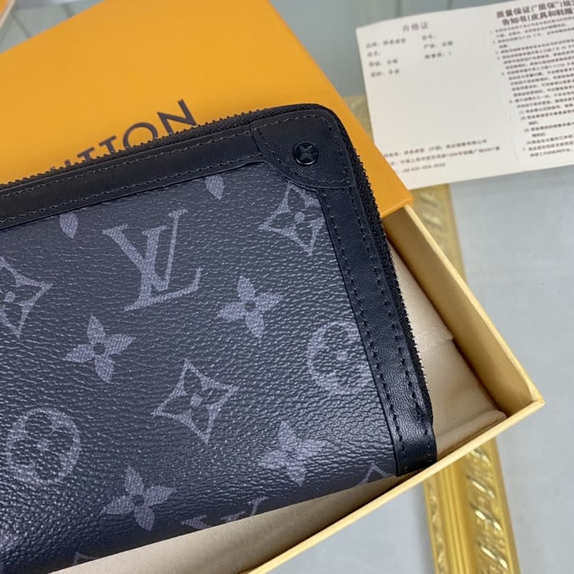 Louis Vuitton Zippy Wallet Trunk Monogram Eclipse For Men, Men's Wallet 7.7in/19.5cm LV M80558