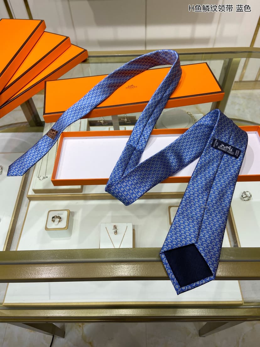 Hermes Tie 7 Horseshoes Tie Blue Hermes Men Tie