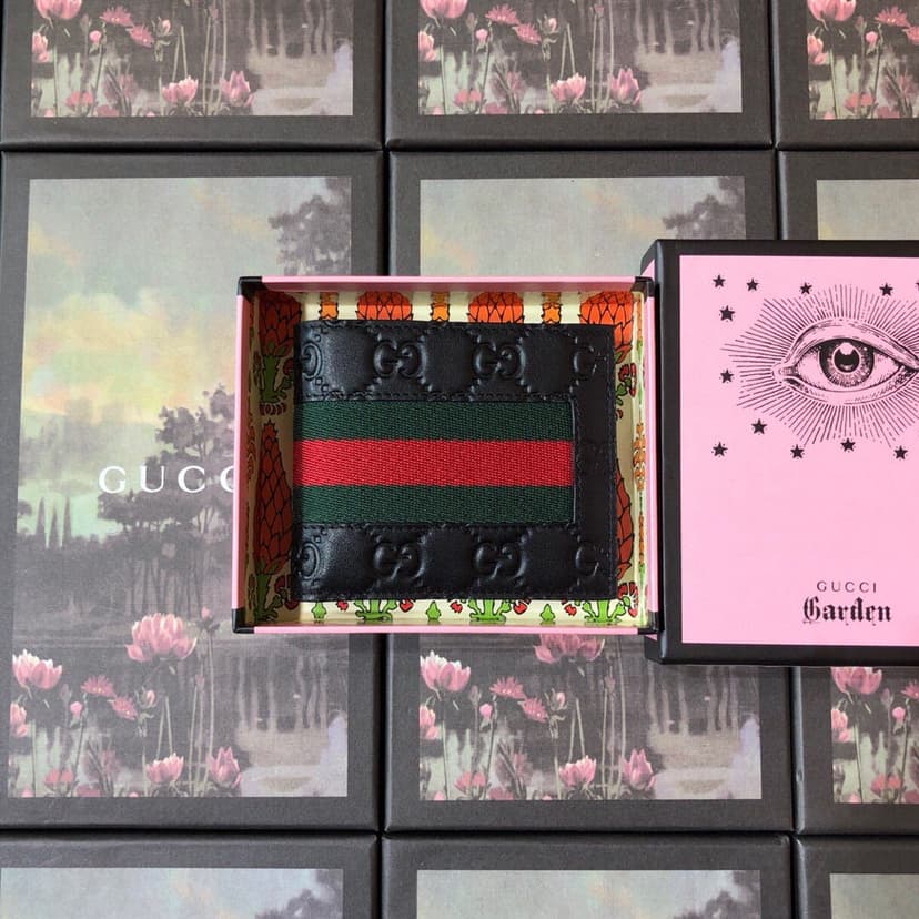 Gucci Signature Web Wallet Black Green and red Web For Men 4.5in/11cm GG 408827 CWCLN 1060