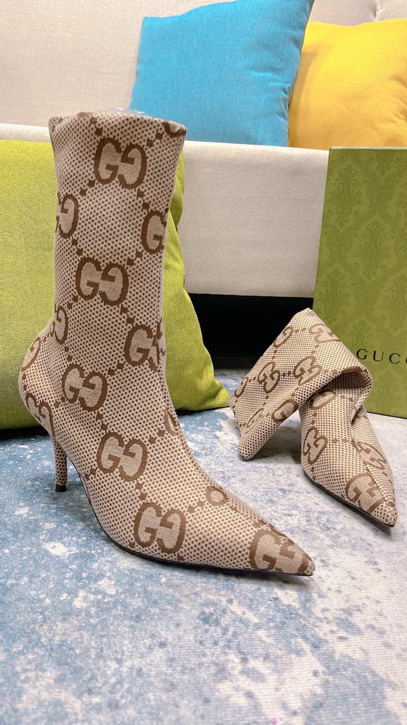 Gucci Women's Lisa Monogram Canvas Ankle Boot Beige For Women GG