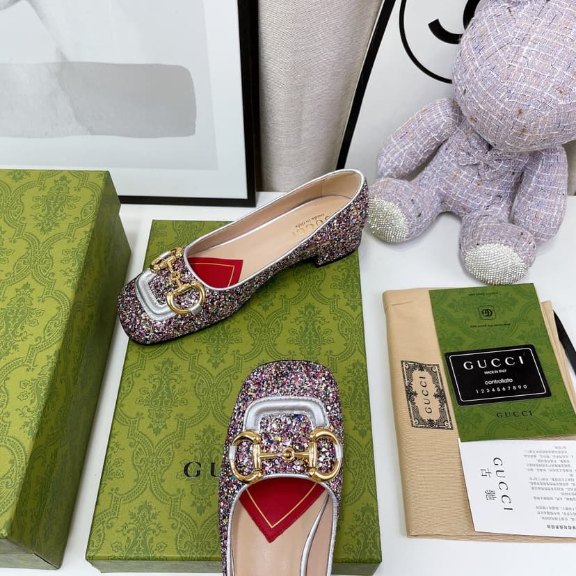 Gucci Lovelight Crystal Ballet Flat With Horsebit Multicolor For Women GG 707703 KSP20 8461